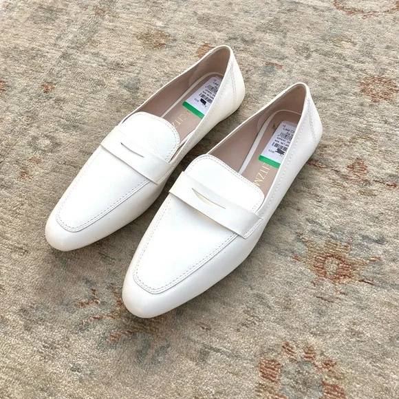 Stuart Weitzman NWT New Jet Calfskin White Penny Loafers Sz 11.5